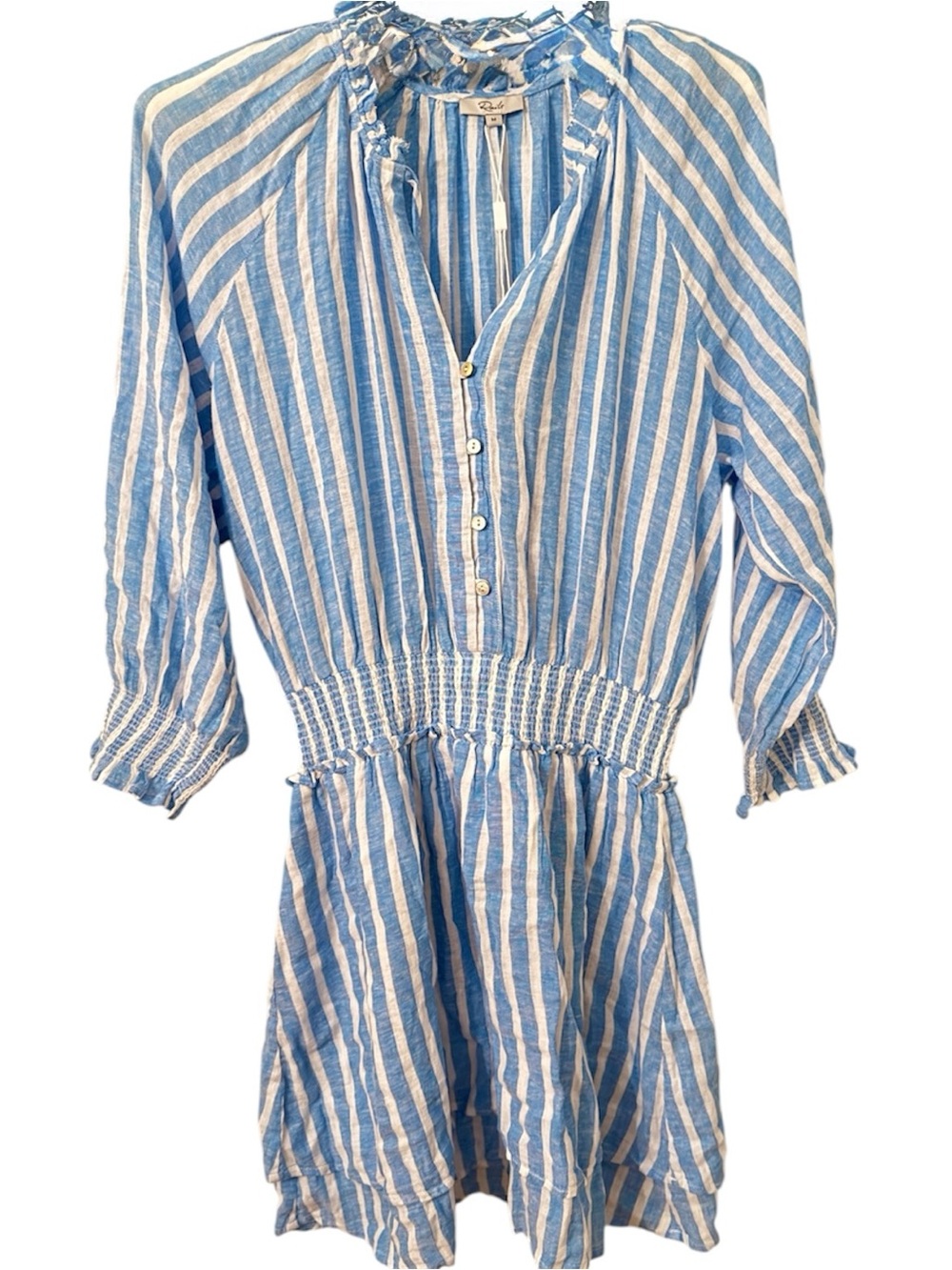 Rails Crystal Lake Stripe Linen Blend Mini Dress Blue White Medium NWT